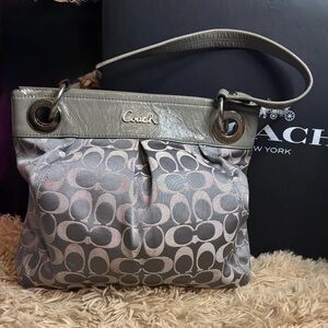 Coach Gray and Silver Signature Shoulder Bag